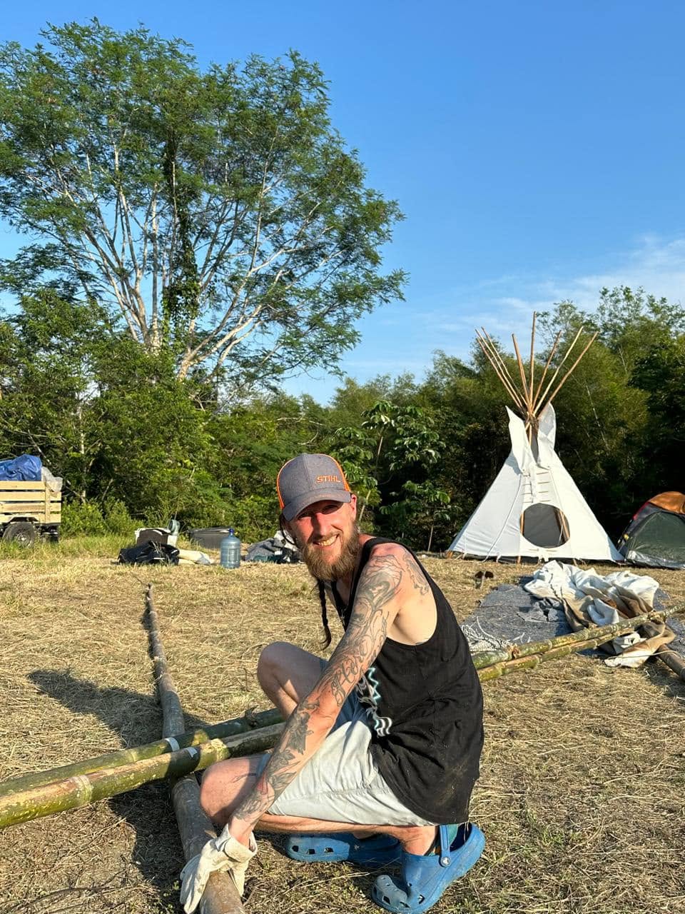 Scottie building a gathering place outdoors